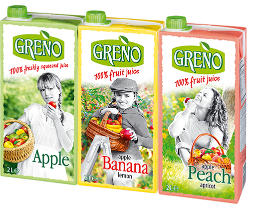 GRENO Mere, GRENO Mere, piersici și caise și GRENO Mere, banane și lămâie